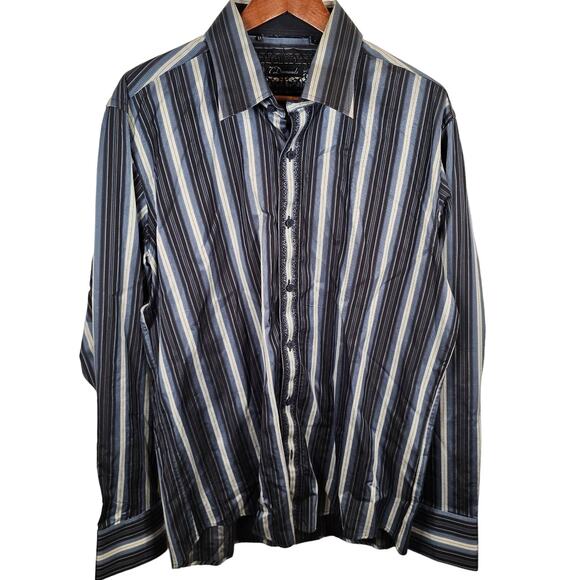 7 Diamonds Striped Embroidered Shirt Men’s Large Western Wear Cowboy EUC - Picture 1 of 6